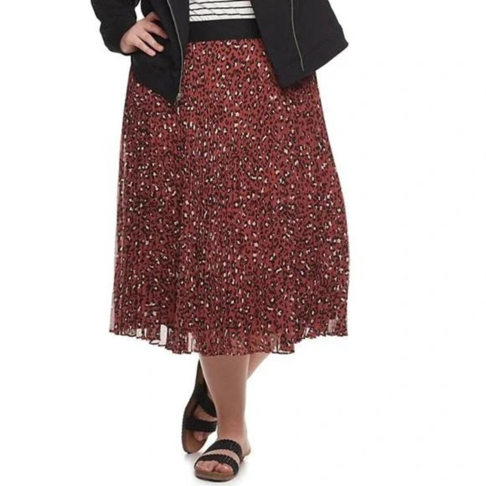 Evri Leopard Print Pleated Midi Skirt 16W